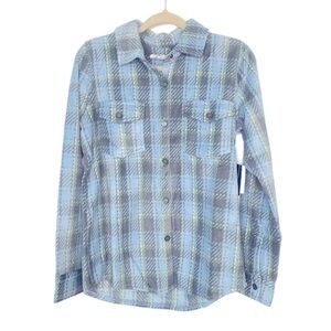 O’Neill Womens Caribbean Blue Plaid Fleece LS Button Down Shirt Size Small